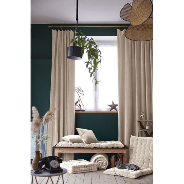 Set med 2 justerbara gardiner + 8 "César" klämringar 140 x 270 cm Cotton Velvet - César Pampa