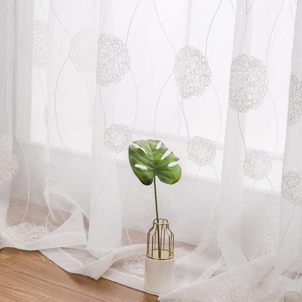 2 delar skira öglagardiner, vintagebroderade mönster i tyllgardiner, vit 140 x 245 cm Vit