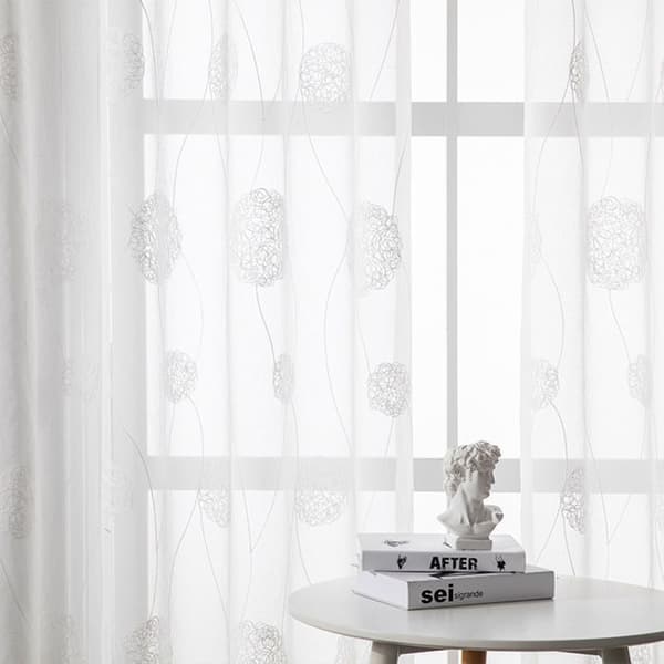 2 delar skira öglagardiner, vintagebroderade mönster i tyllgardiner, vit 140 x 245 cm Vit