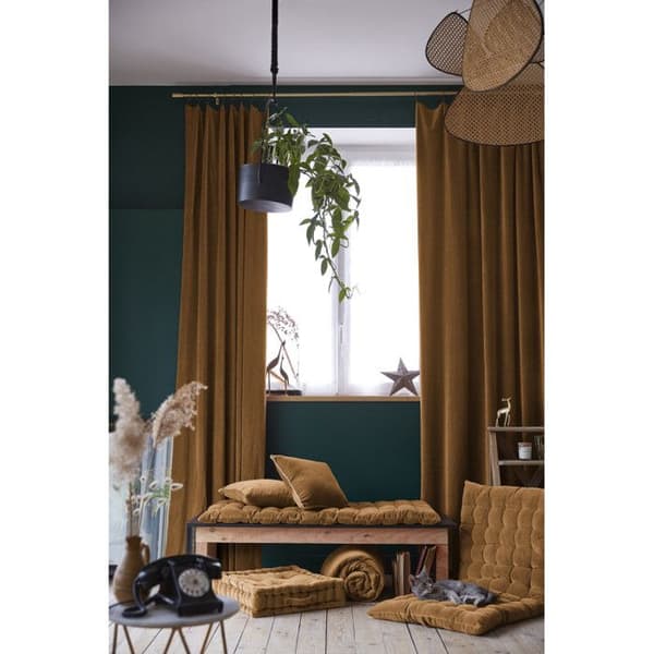 Justerbar gardin + 8 "César" klämringar 140 x 270 cm Cotton Velvet - César Camel