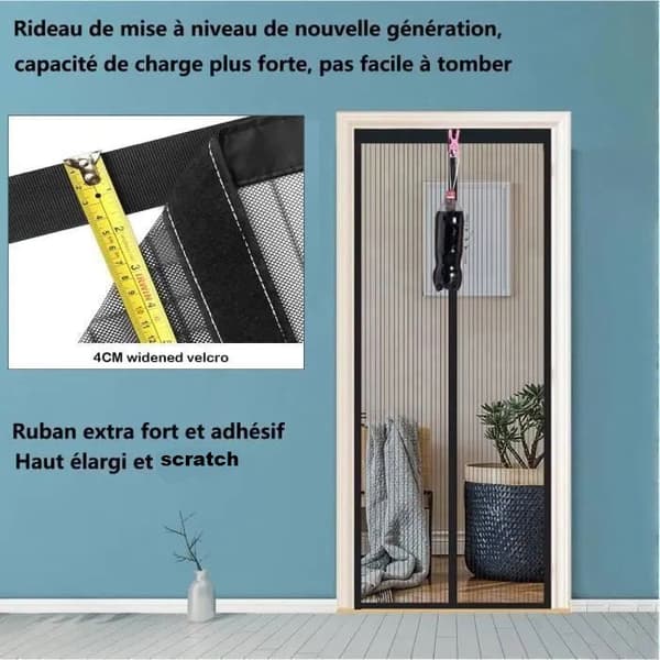 Magnetisk myggnät för dörrar, 120 x 210 cm, kraftfulla magneter, ingen borrning, automatisk stängning, grå