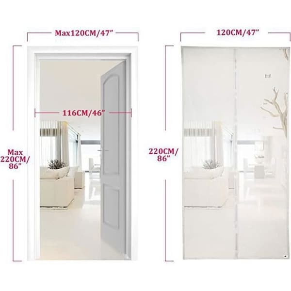 Vit Mesh magnetisk skärmdörr för dörr Magnetisk myggnät för dörr och fönster 120*220cm