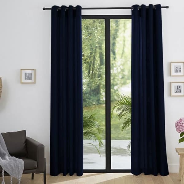 Ett par filtrerande gardiner med öljetter Linneeffekt "Moonlight" Midnight Blue