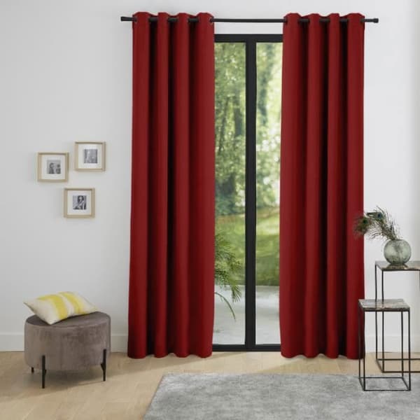Set med 2 ljudisolerade och termiska mörkläggningsgardiner fodrade med fleece "Arctic" Cherry