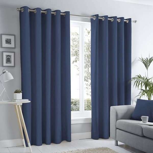 Fusion heminredning - SNENN90906LUU - Fusion Sorbonne-100 Par Eyelet Gardiner 100% Bomull Marinblå 229 x 229 cm