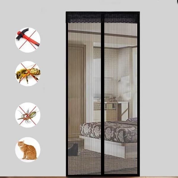 AST Magnetdörr Gardin/Myggnät Magnetdörr för Fönsterdörrar Anti Myggflugor Svart 210*90cm