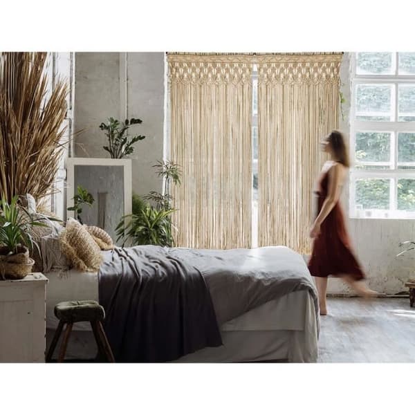 Macramé bomull flätad dörrgardin - ecru färg - 90 x 200 cm - Morel Beige