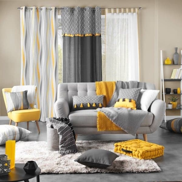 EYELET GARDIN 140 x 260 CM ONDULYS TRYCKT POLYESTER GUL/VIT