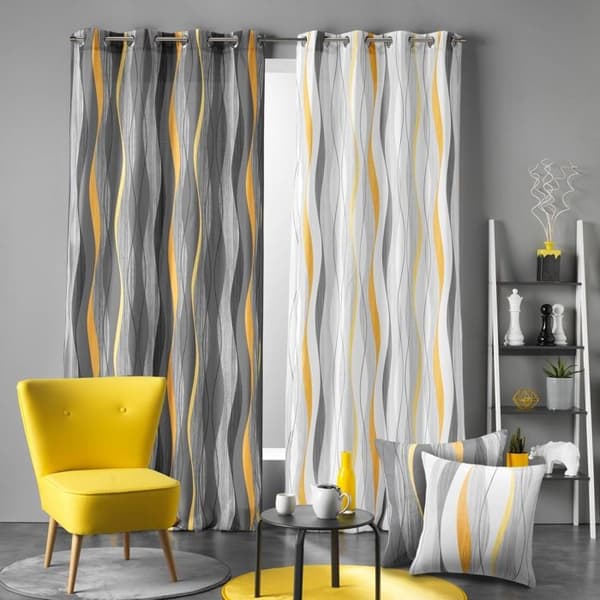 EYELET GARDIN 140 x 260 CM ONDULYS TRYCKT POLYESTER GUL/VIT