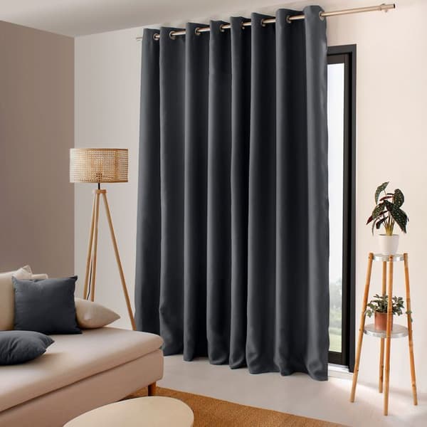Mörkläggningsgardin - OBSKUR - 300 x 240 cm - Mörkgrå - 100% polyester - Metallöglor