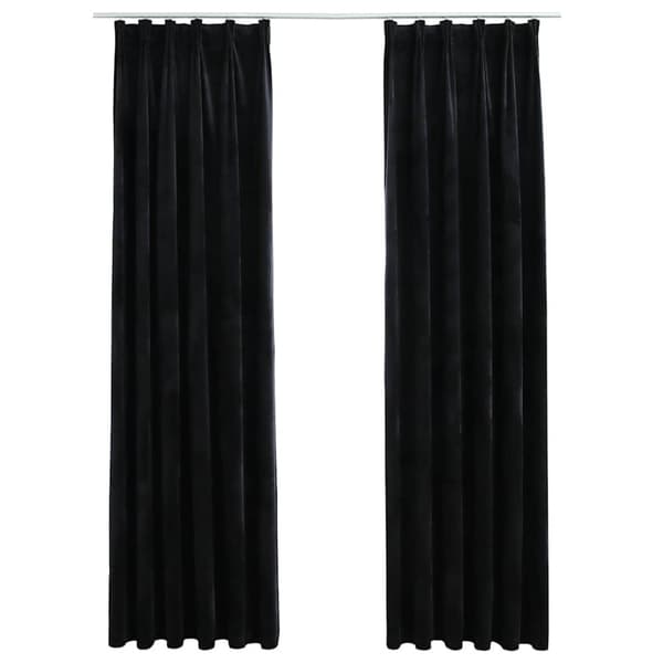 Mörkläggningsgardiner 2 st med krokar sammet svart 140x225 cm