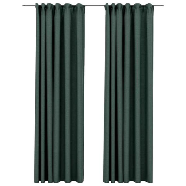 Mörkläggningsgardin med krokar linnelook 2 st grön 140x245 cm