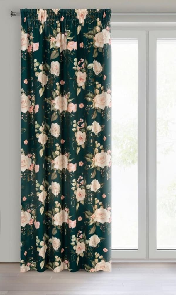 KLARGAVET ROSENGARDIN PÅ TAPE 135 X 270 CM MØRKEGRØN