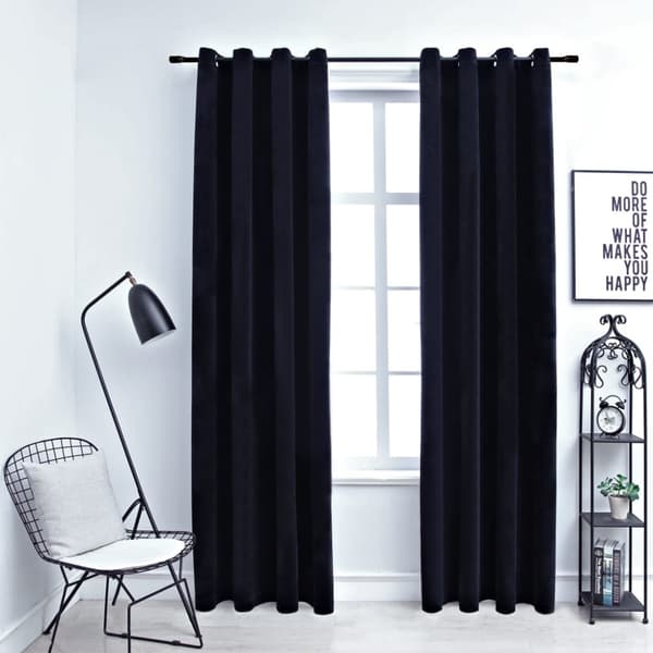 Mörkläggningsgardiner med ringar 2 st svart sammet 140x225 cm