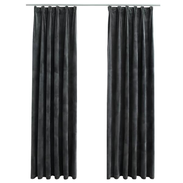 Mörkläggningsgardiner 2 st m. krokar sammet antracit 140x175 cm