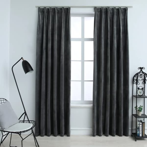 Mörkläggningsgardiner 2 st m. krokar sammet antracit 140x175 cm