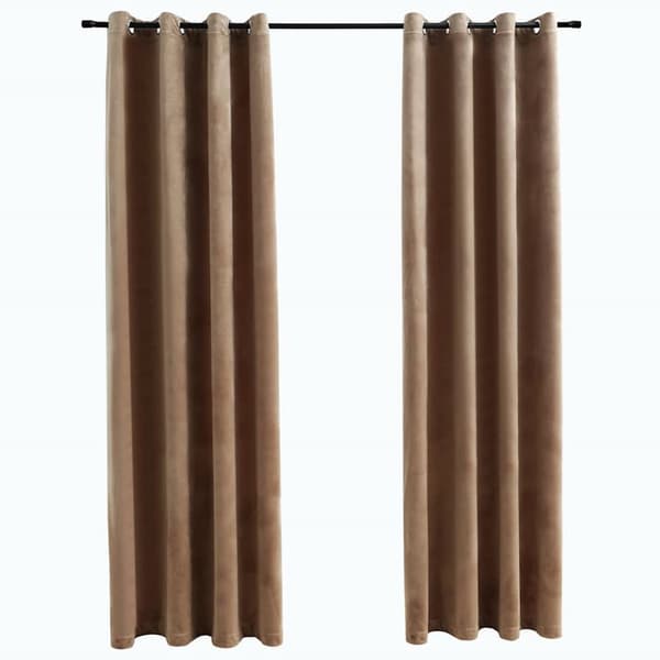 Mörkläggningsgardiner med ringar 2 st beige sammet 140x225 cm