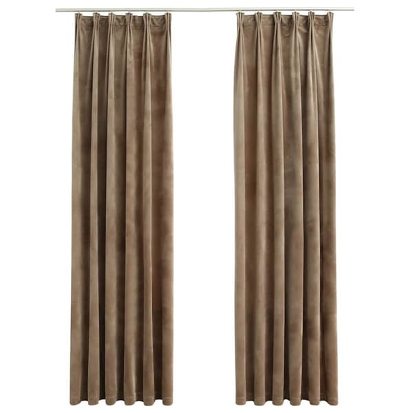 Mörkläggningsgardiner 2 st med krokar sammet beige 140x245 cm