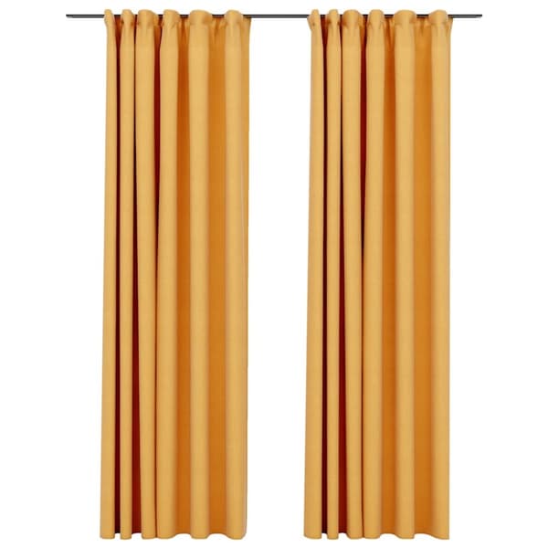 Mörkläggningsgardiner med krokar linnelook 2 st gul 140x245 cm