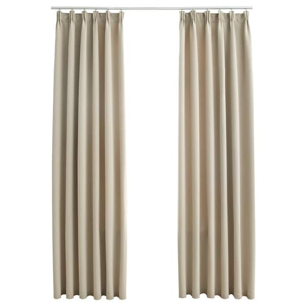 Mörkläggningsgardiner med krokar 2 st beige 140x245 cm