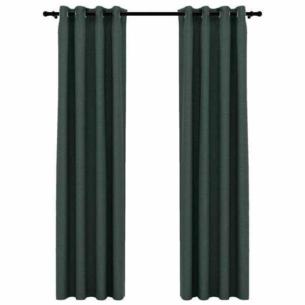 Mörkläggningsgardin med öljetter linnelook 2 st grön 140x245cm