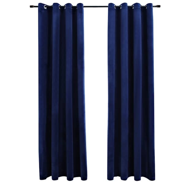 Mörkläggningsgardiner med ringar 2 st mörkblå sammet 140x175 cm