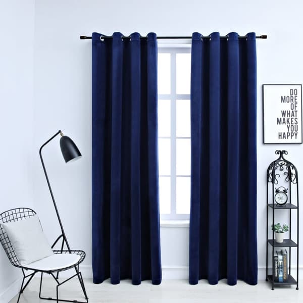 Mörkläggningsgardiner med ringar 2 st mörkblå sammet 140x175 cm