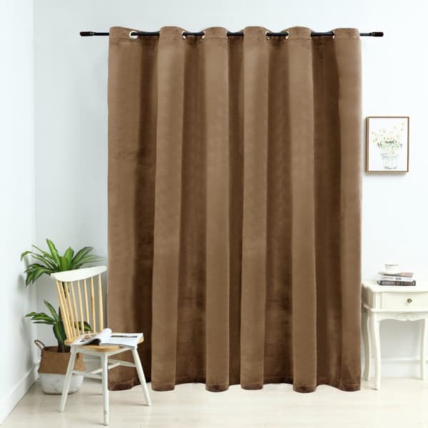Mörkläggningsgardin med metallringar sammet beige 290x245 cm
