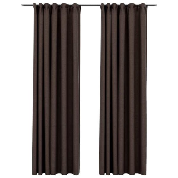Mörkläggningsgardin med krokar linnelook 2 st taupe 140x225 cm