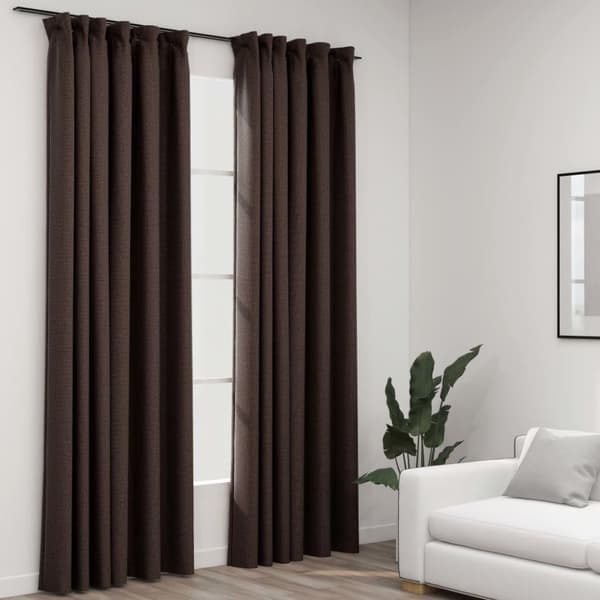 Mörkläggningsgardin med krokar linnelook 2 st taupe 140x225 cm