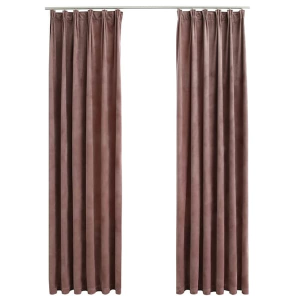 Mörkläggningsgardiner 2 st m. krokar sammet antikrosa 140x225cm