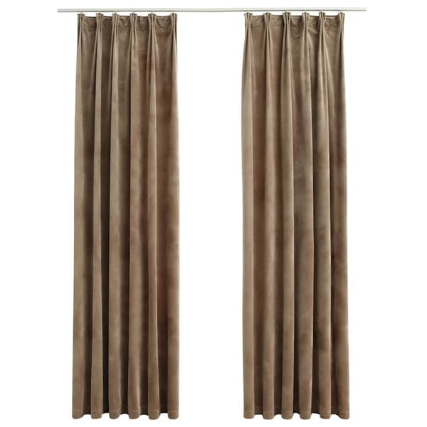 Mörkläggningsgardiner 2 st m. krokar sammet beige 140x175 cm