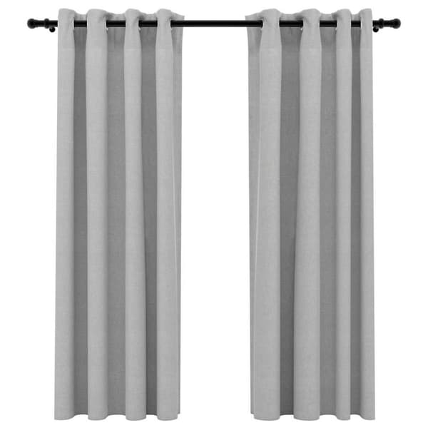 Mörkläggningsgardin med öljetter linnelook 2 st grå 140x175cm