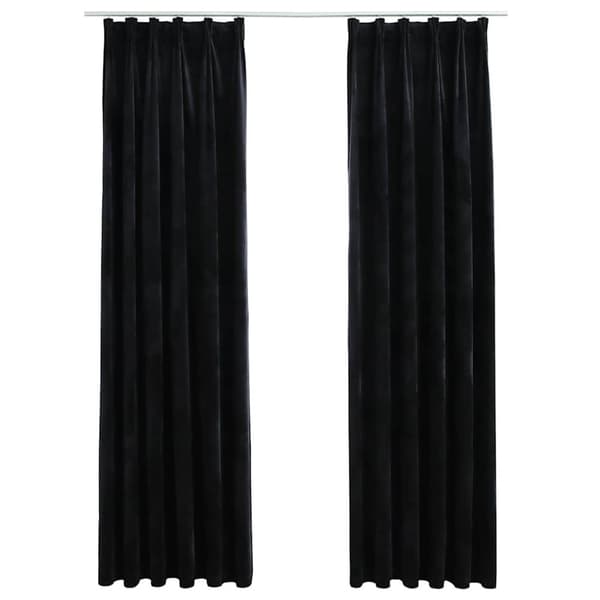 Mörkläggningsgardiner 2 st m. krokar sammet svart 140x175 cm