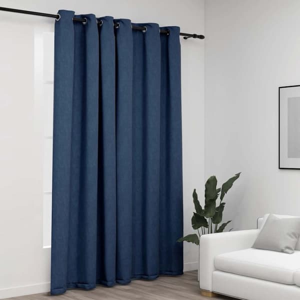 Mörkläggningsgardin med öljetter linnelook blå 290x245cm