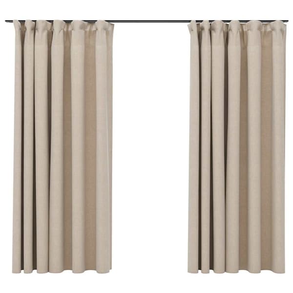 Mörkläggningsgardin med krokar linnelook 2 st beige 140x175 cm