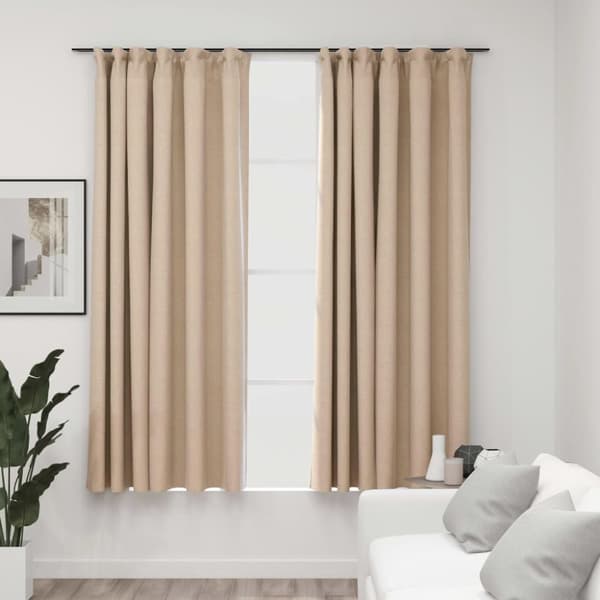 Mörkläggningsgardin med krokar linnelook 2 st beige 140x175 cm