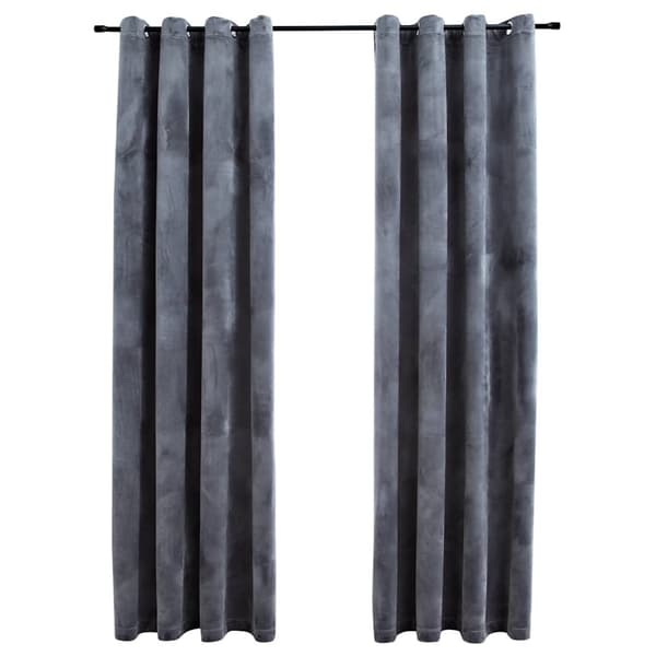 Mörkläggningsgardiner med ringar 2 st antracit sammet 140x175 cm
