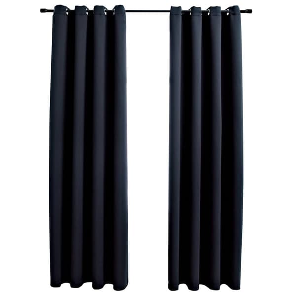 Mörkläggningsgardiner med metallringar 2 st svart 140x175 cm