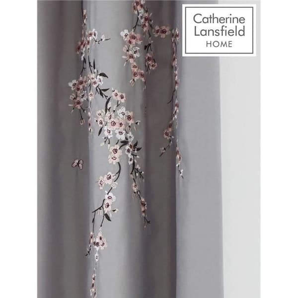 Catherine Lansfield Grey Flowers Broderade Grommet Gardiner 167 x 183 cm - BD/50570/W/E6672/GY