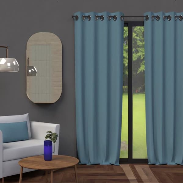 Gardiner med öglor 135X250 cm MÖRKLÄGGANDE blå celadon, av Soleil d'ocre