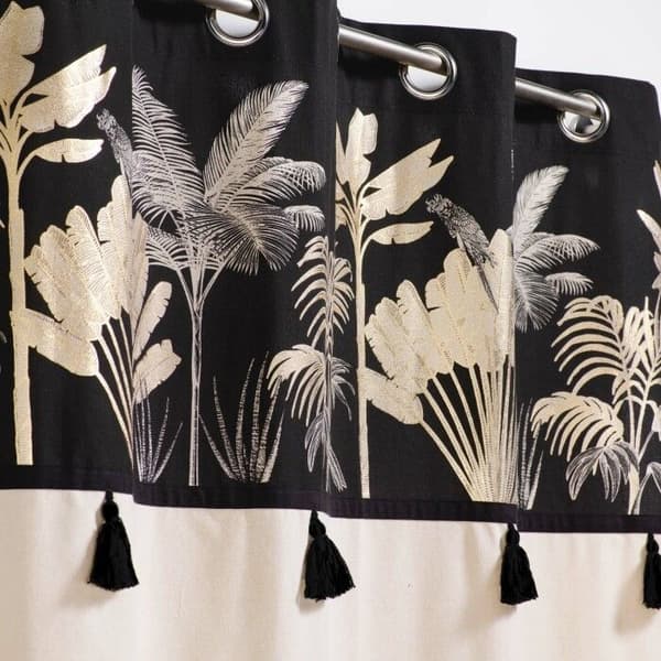 Öljegardin 140x240 cm vanlig beige med metalltryck och pompom - Karaba