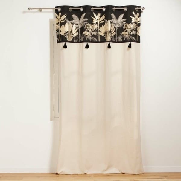 Öljegardin 140x240 cm vanlig beige med metalltryck och pompom - Karaba