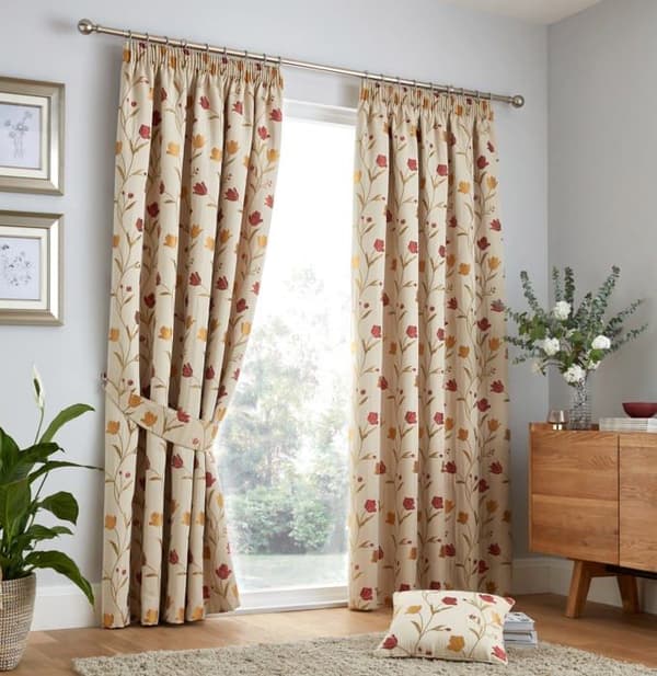 Curtina - JUENL90900LC1 - Juliette - Par plisségardiner - 229 x 229 cm (B x H) i natur och rött