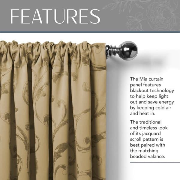 Elrene Hemmode - 26865901535 - Mia Jacquard Scroll mörkläggningsgardin, 52" x 95" (1 panel), guld