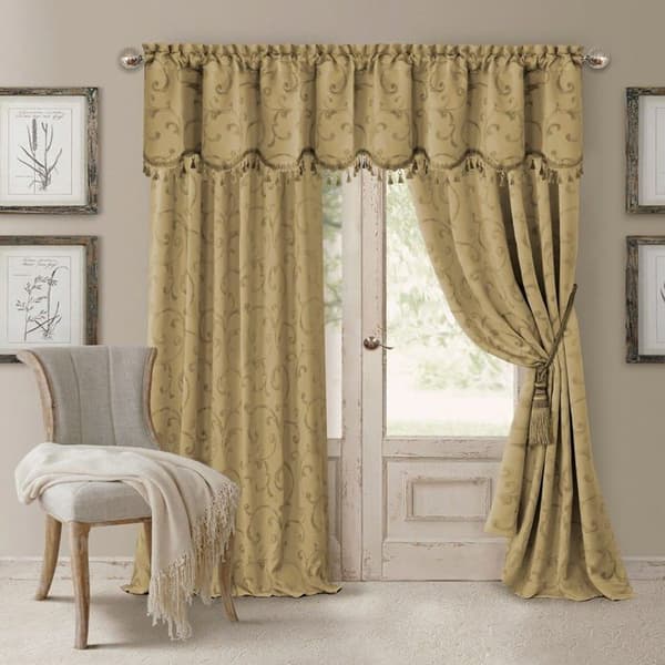 Elrene Hemmode - 26865901535 - Mia Jacquard Scroll mörkläggningsgardin, 52" x 95" (1 panel), guld