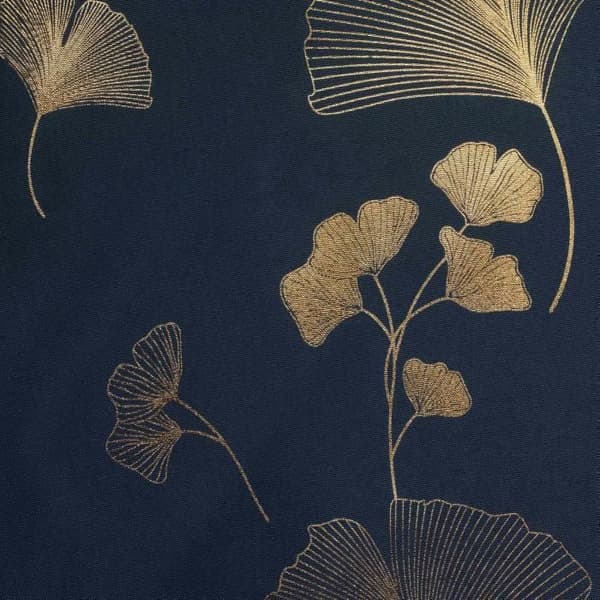 Öljegardin 140 x 260 cm metalltryck polyester blommig Marinblå/guld