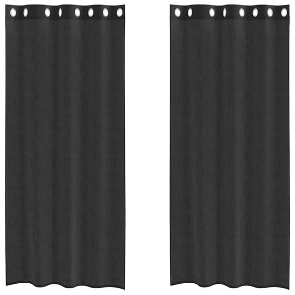 Voile gardiner med genomföringar 2 st svart 140x225 cm