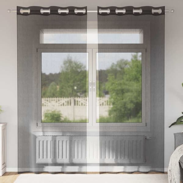 Voile gardiner med genomföringar 2 st svart 140x225 cm