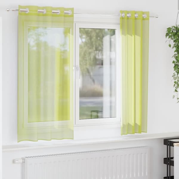 Voile gardiner med genomföringar 2 st äppelgrön 140x175 cm